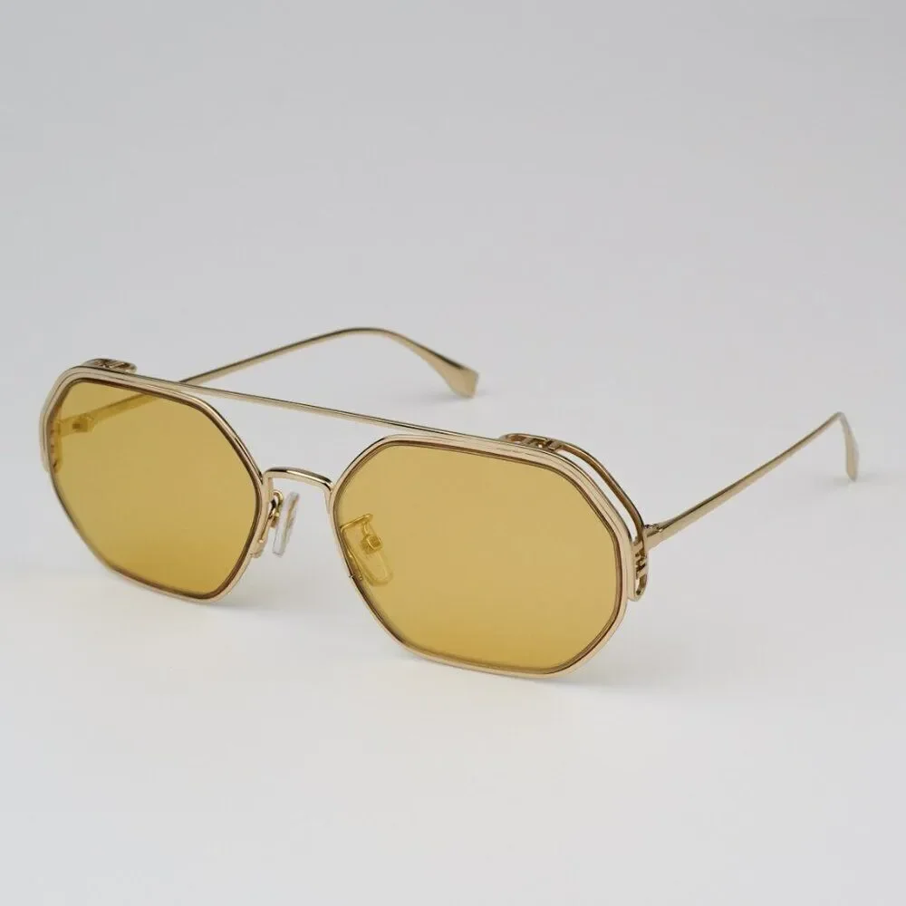 NEW Fendi FE40039U 10L Gold Yellow Mirror Unisex Geometric Sunglasses
